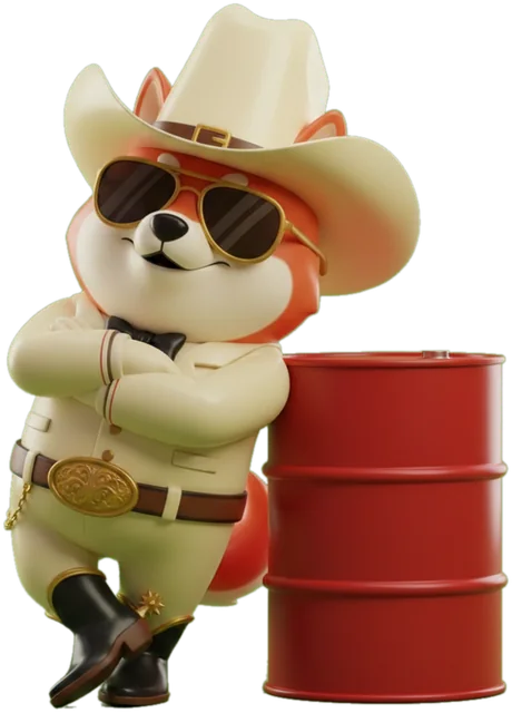 Gasolinu leaning on a red oil barrel.